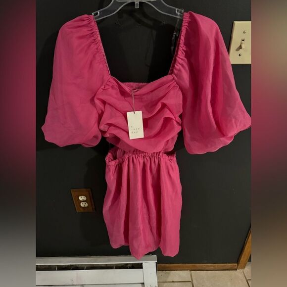 A New Day Women's Puff Short Sleeve Cut Out Bubble A-Line Dress NWT S Pink - Picture 3 of 9